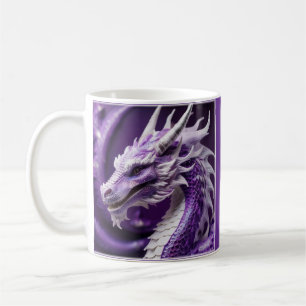 Taza De Café Retrato De Fantasía De Un Dragón Púrpura Y Blanco