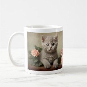 Taza De Café Retrato de gatito británico pequeño y ventilado