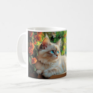 Taza De Café Retrato de gato de Ragdoll con flores