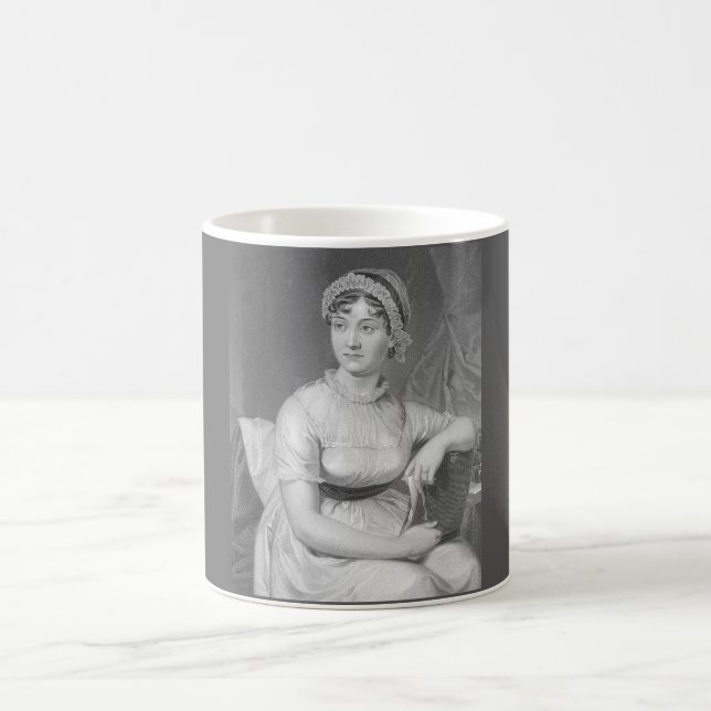 Taza De Café Retrato de Jane Austen Blanco negro y gris (Centro)