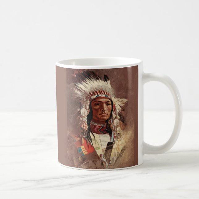 Taza De Café Retrato de jefe indígena nativo americano de Hiawa (Derecha)
