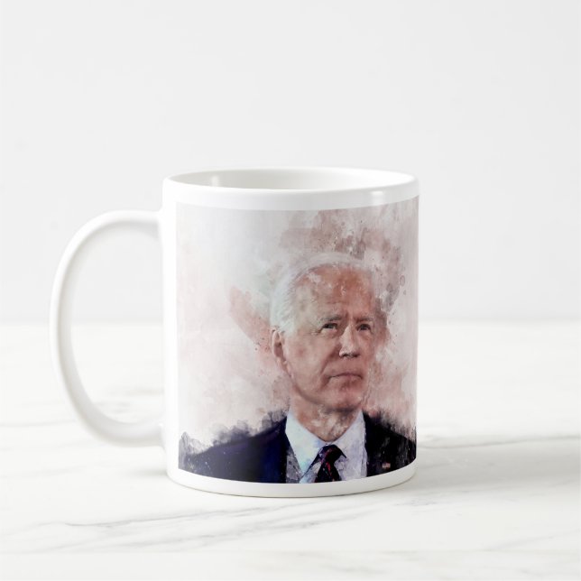 Taza De Café Retrato de Joe Biden en acuarela (Izquierda)