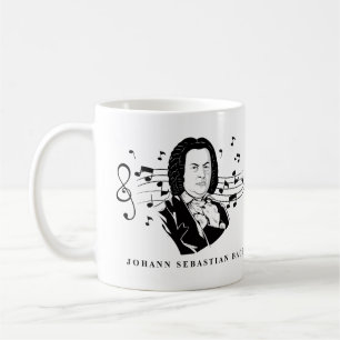 Taza De Café Retrato de Johann Sebastian Bach y busto con notas
