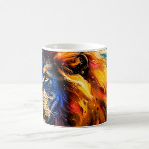 Taza De Café Retrato de león de vida silvestre cósmica abstract