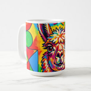 Taza De Café Retrato de Llama Pop Art Vibrante