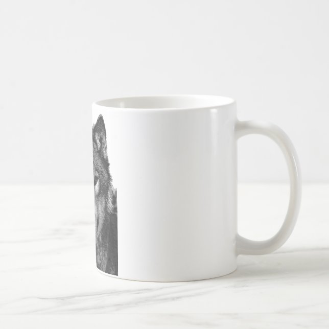 Taza De Café Retrato de lobo blanco y negro (Derecha)