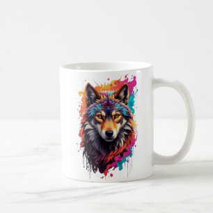 Taza De Café Retrato de Lobo Colorido Arte Animal Abstracto-876