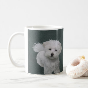Taza De Café Retrato de mascota de perro blanco pequeño