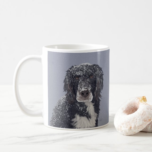 Taza De Café Retrato de mascota perro mestizo spaniel (Con donut)
