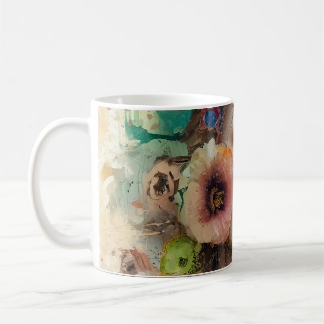 Taza De Café Retrato de mujer de flor abstracta (Izquierda)