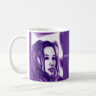 Taza De Café Retrato de mujer gente púrpura Arte monocromo