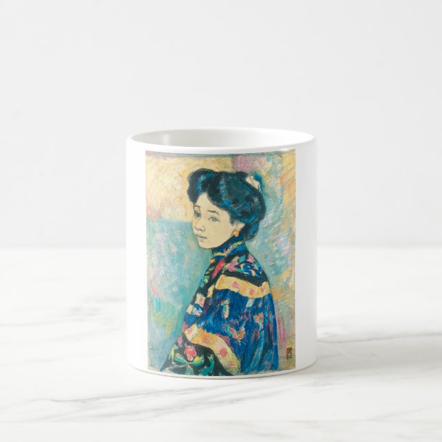 Taza De Café Retrato de mujer japonesa (por Fujishima Takeji) (Centro)