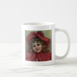 Taza De Café Retrato de niña victoriana de Navidad con sombrero