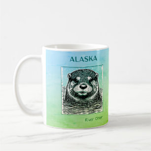 Taza De Café Retrato de Otter del río Alaska - Azul y Verde