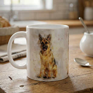 Taza De Café Retrato de perro al pastor alemán en acuarela Arte
