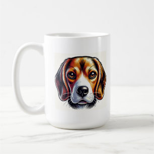 Taza De Café Retrato de perro beagle con colores vibrantes