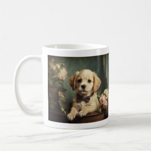 Taza De Café Retrato de perro con cachorro de cerdo vintage en