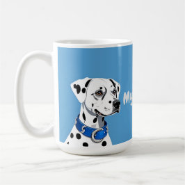 Taza De Café Retrato de Perro Dálmata con Collar Azul