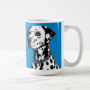Taza De Café Retrato de perro dálmata sobre fondo azul