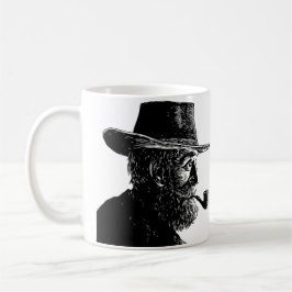 Taza De Café Retrato de punto y línea: anciano sabio fumando en