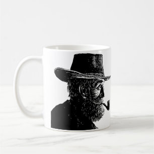Taza De Café Retrato de punto y línea: anciano sabio fumando en