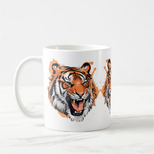 Taza De Café Retrato de tigre ruidoso.