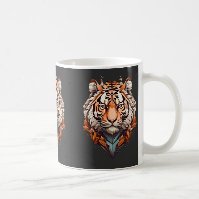Taza De Café Retrato de tigres, diseño minimalista color naranj (Derecha)