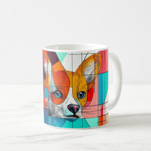 Taza De Café retrato de un zorro en un estilo cubista y geométr