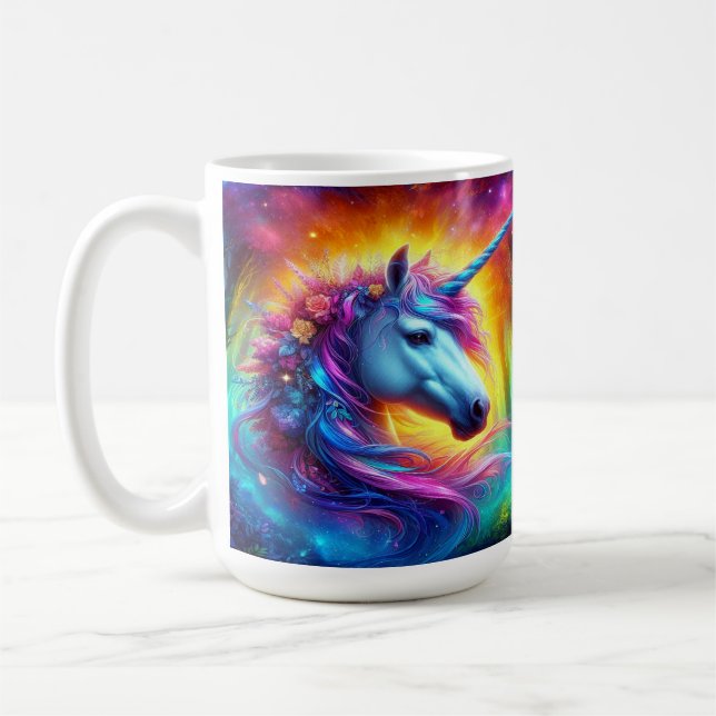 Taza De Café Retrato de Unicornio en bosque encantado (Izquierda)