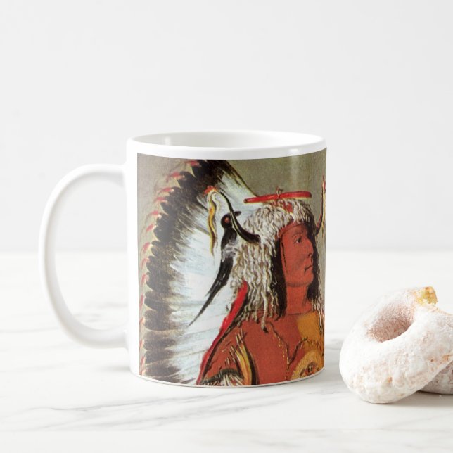 Taza De Café Retrato del jefe indio Mato-Tope por George Catlin (Con donut)