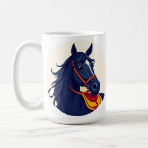 Taza De Café Retrato Elegante De Caballo Negro Con Brida Roja