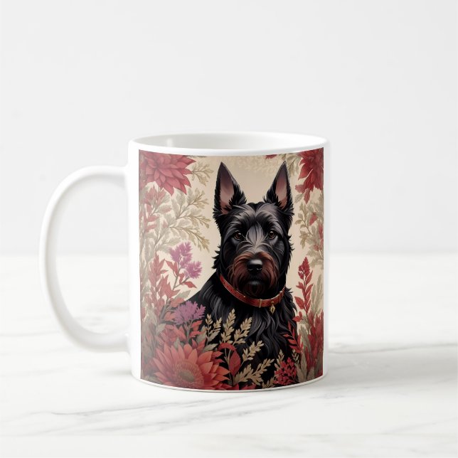 Taza De Café Retrato elegante de perro de terror escocés (Izquierda)