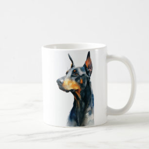 Taza De Café retrato en acuarela de doberman negro