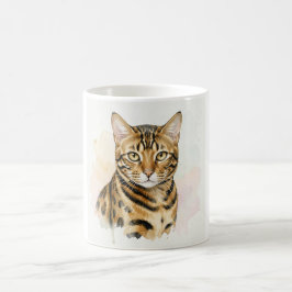 Taza De Café Retrato en Acuarela de Gato Bengalí