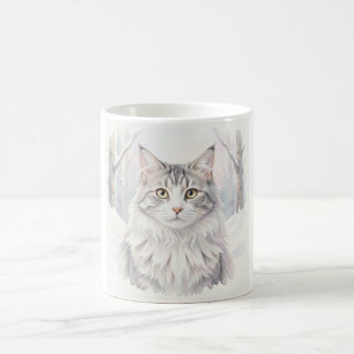Taza De Café Retrato en Acuarela de Gato del Bosque Noruego