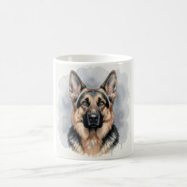 Taza De Café Retrato en Acuarela de Pastor Alemán