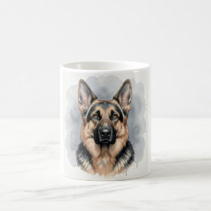 Taza De Café Retrato en Acuarela de Pastor Alemán
