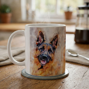 Taza De Café Retrato en Acuarela de Pastor Alemán