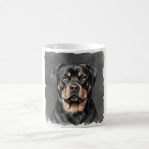 Taza De Café Retrato en Acuarela de Rottweiler
