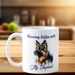 Taza De Café Retrato en Acuarela Pastor Alemán Personalizable
