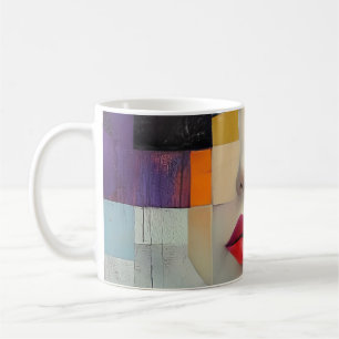 Taza De Café Retrato en el surrealismo de bloques de color