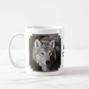Taza De Café Retrato facial de lobo de madera gris