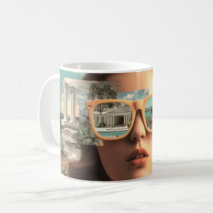 Taza De Café Retrato femenino surrealista con gafas de sol retr