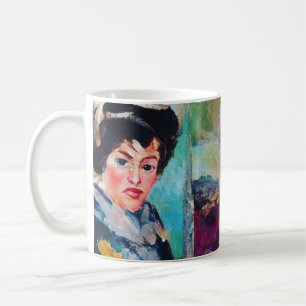 Taza De Café Retrato femenino vintage con fondo abstracto