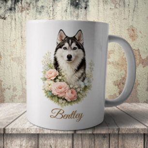 Taza De Café Retrato floral de Husky siberiano