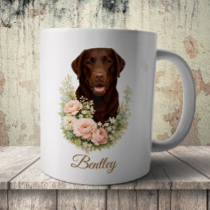 Taza De Café Retrato floral de Labrador de chocolate