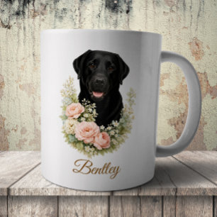 Taza De Café Retrato floral de Labrador negro