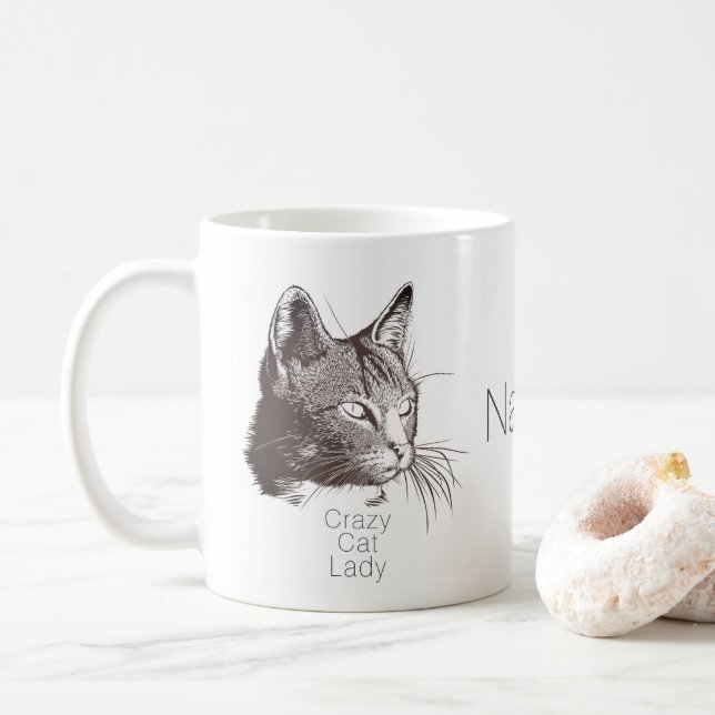Taza De Café Retrato personalizado de gato para la loca dama de (Con donut)