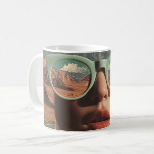 Taza De Café Retrato surrealista con gafas que reflejan el desi