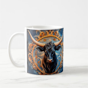 Taza De Café Retrato vibrante de buey con motivos florales